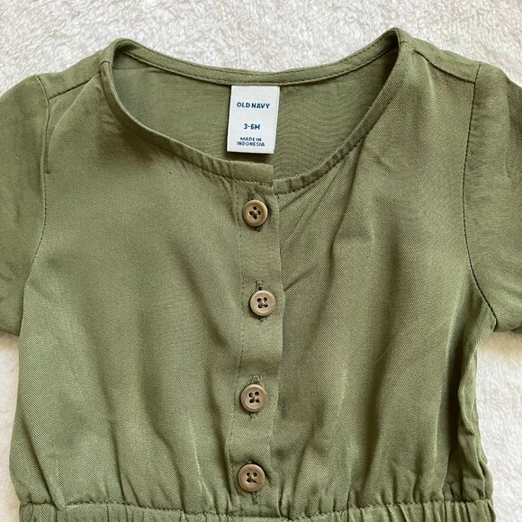 Old Navy Baby Romper 3-6M | Olive Green Button-Front EUC - Picture 2 of 16